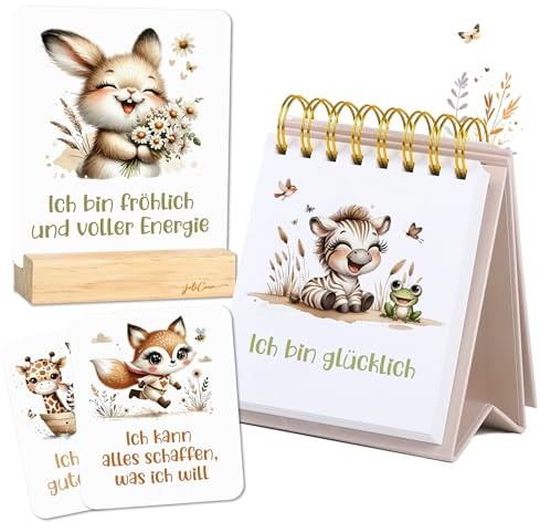 Joli Coon Holzaufsteller für Affirmationen mit Tiermotiven - Geschenk für Kinder mit Box