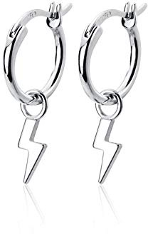 Delicados aretes de aro pequeños con perno de relámpago para mujeres, niñas, hombres, plata de ley, con clip de gota personalizado, delicado encanto punk, joyería de moda chapada en oro blanco