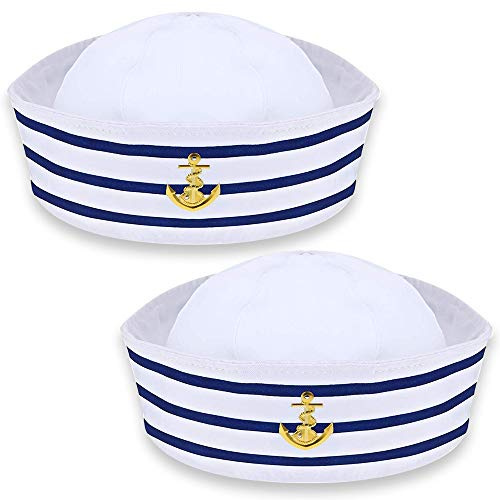 Kapitänsmütze Matrosenmütze, Weiß Kapitänsmützen Herren Ideal Matrosen Kostüm Accessoires, Partyhut Erwachsene Marine Mütze Damen/Männer Marine Hut Kapitän Accessoires für Partys Cosplay（2 Packung）