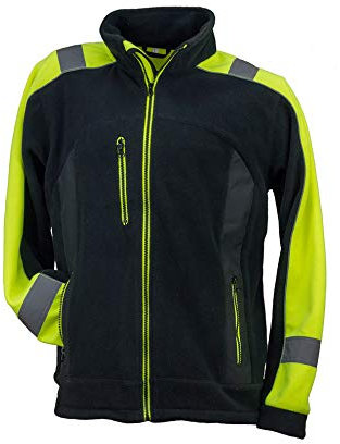 Safety 1st Urgent URG-C Polar Fleecejacke Professionelle Arbeitsjacke schützende Warnjacke fleeceisolierte 300g/m2 Schutzjacke reflektierende Mantel Taschen Herren Jacke EN340 schwarz mit gelb (L)