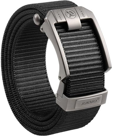 JUKMO Ratsche Gürtel Herren, Nylon Web Automatik Taktischer Arbeit Gürtel (Schwarz, Für Taille 60cm-105cm (Länge 120cm))