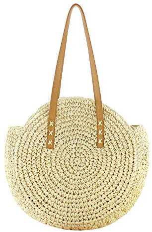 Stroh Umhängetasche, Sommer Runde Vintage Handgewebte Strand Stroh Handtasche für Frauen, Kreis Böhmische Große Geldbörse Schultertaschen für Damenreisen und Urlaub