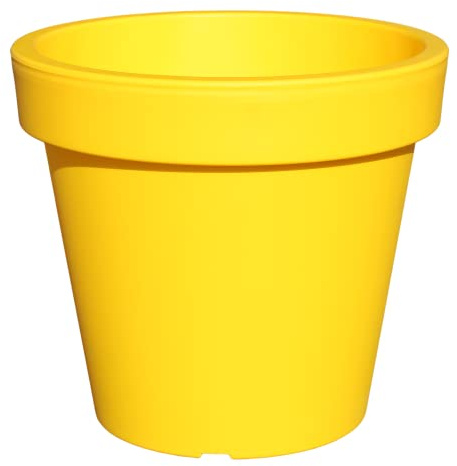 Rammento Großer Blumentopf für drinnen und draußen, 47,5 cm Durchmesser, Gelb, 43 cm hoher Kunststoff-Gartentopf für Pflanzen, UV-beständiger Übertopf für Haus und Garten, moderner Pflanztopf mit