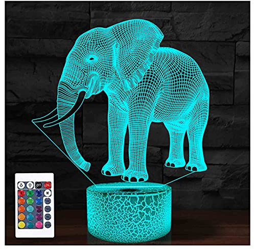 Comiwe Elefante Luz de Noche de Ilusión 3D Juguete,Control Táctil y Remoto de 16 Colores,Lámpara de Mesa de Noche LED Para Decoración del Hogar,Regalo Para Niñas,Niños,Adultos,Amigos y Familia