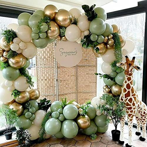 Palloncini Ghirlanda Arco Kit Verde, Verde Salvia Palloncini Oro Bianco Forniture Per Feste Ad Arco Compleanno, Matrimonio, Laurea, Festa Tropicale, Decorazione Per Feste a Tema Safari Nella Giungla