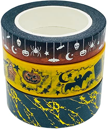 aufodara 3 rullar Washi Tape set klistermärken självhäftande dekorband halloween party gåva gör-det-själv dekoration scrapbooking, tejp längd per rulle 10 m (färgstil A)