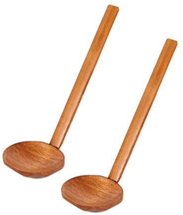 Liummrcy Cuchara de Ramen de Mango Largo de Madera - Cucharada Grande para Sopa, Tortuga y Bebida - 2 Piezas