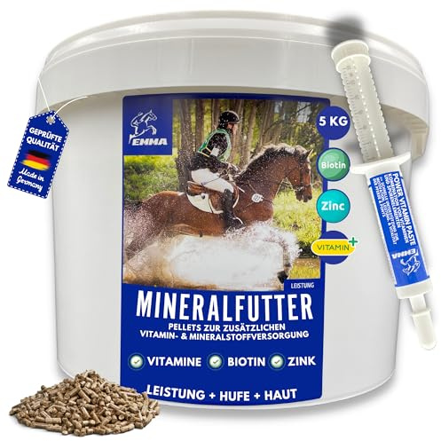 Mangime minerale + pasta vitaminica, vitamine e minerali per cavalli, per pelo e pelle con biotina selenio zinco vitamine B manganese magnesio vitamina A B12 C D E complesso pellet minerale 30ml 5kg