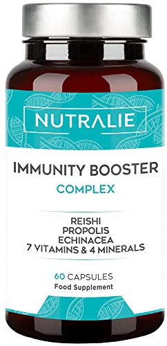 Defensas Inmunitarias Complex - Equinacea + Própolis + Reishi + Vit C + Zinc + Selenio + Hierro + Vitaminas Sistema Inmunológico - 60 Cápsulas Immunity Booster Complex Nutralie