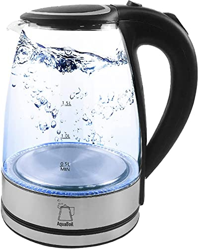 Electric Kettle 2L Glass Kettles with Auto Shut-Off Boil-Dry Protection Blue LED Black 1800W ZY-304