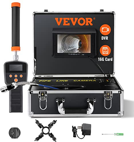 VEVOR 7 Rohrkamera 40m Industrie Inspektionskamera 1000TVL Endoskop Kanalkamera 16GB SD-Karte 512Hz Ortungsgerät 480P Farbmonitor DVR 4500mAh Lithium Akku 6 Std. Dauerbetrieb inkl. Transportkoffer