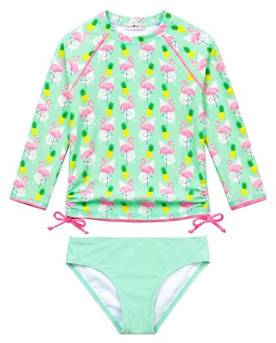 weVSwe Ragazze Rashguards Costume da Bagno per Bambini Protezione Solare Due Pezzi Little Prince Manica Lunga Fenicottero Verde 3-4 Anni
