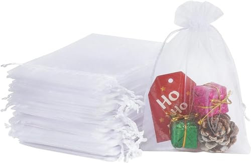UCLEVER 100 Piezas bolsitas de Organza 20 x 30 cm Blanco bolsa de regalo de organza, bolsa para joyas, bolsa de boda, bolsa de lavanda