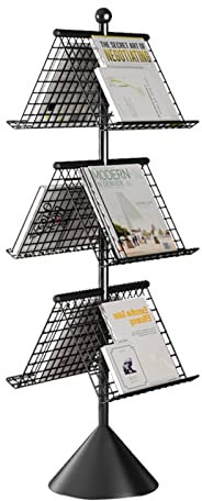 CASEGO Stehender Zeitschriftenständer, drehbarer Prospektständer mit konischer Basis, Metallmaterial, robust und langlebig (schwarz)