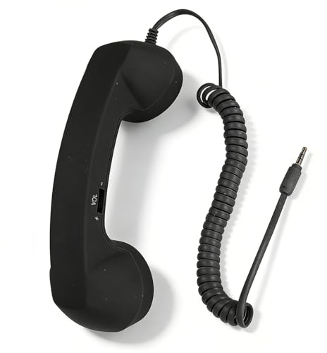 Ricevitore Telefonico retrò da 3,5 Mm, Ricevitore per Telefono Cellulare Resistente Alle Radiazioni, Microfono, Altoparlante, Ricevitore Telefonico Vintage per Smartphone (BLACK)
