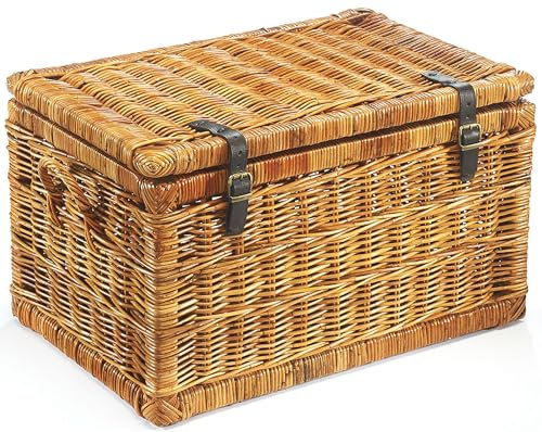 Kobolo Truhe Korbtruhe Sitztruhe - Rattan - lacak braun - mit Staufach - 70x45x40 cm