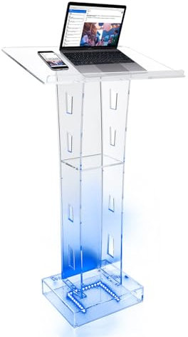Sengfwin LED Lucite Lutrins et podiums,Podium pupitre conférence chaire Podium Acrylique Clair Transparent église pupitre Bureau Debout pupitre au Sol Pupitre de conférencier Portable en Acrylique