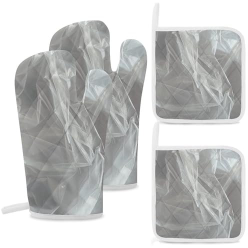 Lot de 4 maniques et maniques en plastique transparent - Résistants à la chaleur - Antidérapants - Imperméables - Pour cuisine, pâtisserie, grillades et barbecues