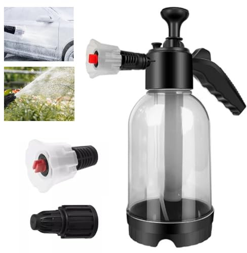 2L Portable Car Wash Foam Pump Sprayer - Multipurpose Handheld Pressure Spray Bottle with Replacement Nozzle for Car Cleaning and Garden Watering (White)