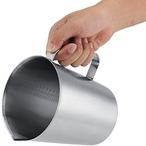 Taza medidora de acero inoxidable, taza medidora de metal de 2 L con asa y marcado, jarra de medición resistente de 8 tazas, vaso graduado de boca grande para arte con leche