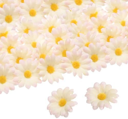 QUARKZMAN 100pz Teste Margherite Artificiali, 1.6 Margherite Finte Seta Mini Margherite Fiori Artificiali Ingrosso per Bouquet Sposa Centrotavola Feste Decorazioni Casa, Rosa/Giallo