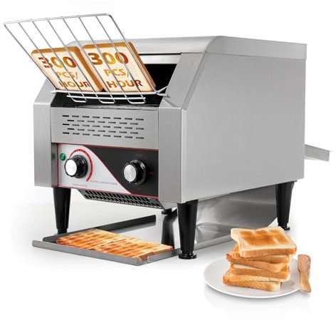 Dyna-Living Commercial Toaster 300 Slices/Hour Conveyor Toaster Commercial 1900W Heavy-duty Stainless Steel Rotating Toasters Oven for Restaurant, Conveyor Belt Toasters for Bun, Bagel, Bread