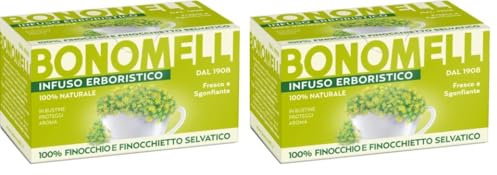 Bonomelli Infusi Erboristici Finocchio e Finocchietto Selvatico, Confezione da 32 Filtri, Gusto Delicato e Intenso, Fresco e Sgonfiante, Infusione a Caldo, Ingredienti 100% Naturali