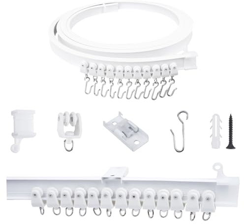 FOGAWA 3m Binario per Tende da Soffitto con 24 Ganci a S, Flessibile, Curvo, Binario a Soffitto PVC, Sistemi di Scorrevole Binario Tende da Doccia, Divisori per Ambienti, per Camper e Barche, Bianco