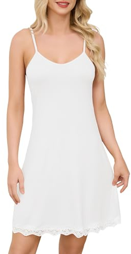 Sopesil Sottovesti da Donna Pizzo Sottoveste Completa Senza Spalline Camicia da Notte Eleganti Mini Abiti Sexy,S,Bianco