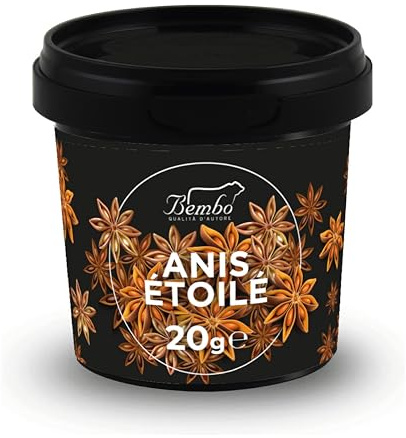 Anis étoilé Bembo 20 g - Épice au Goût Doux avec un Arrière-Goût de Cannelle et Clou de Girofle - Idéale pour Viandes, Poissons, pour Sucrer Thés et Cafés - la plus Utilisée dans la Cuisine Orientale