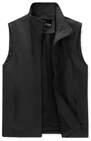 MANLUODANNI Men's Lightweight Vest Sleeveless Outdoor Work Jacket for Travel Hiking Running, Black-XL