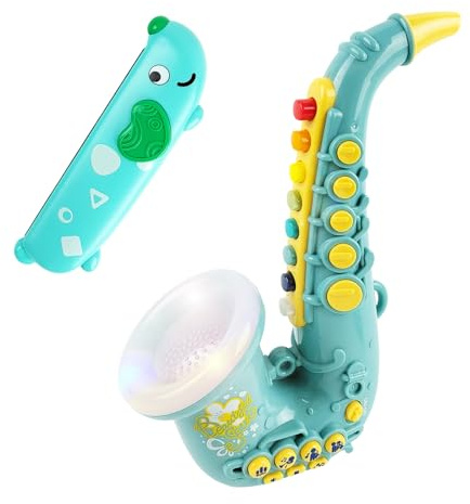 Toy Saxophone with Light & Sound, Toy Harmonica for Kids, Early Educational Toy Musical Instrument Toys for Toddlers Girls Boys Age 3+ (Green)