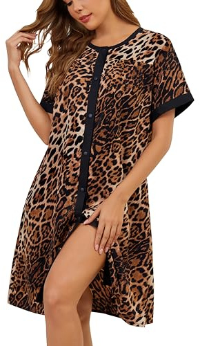 YOZLY House Dress Easy Front Fastening Nightdress House Coats Dusters Robe | Two side pockets,beautiful printed ,Easy front fastening design and relaxed calf-length fit for sleep and lounging