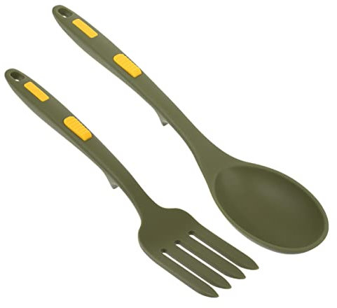 FUNOMOCYA Juego Práctico De Tenedores Para Pasta y Cuchara De Silicona Flexible De 2 Piezas, Tenedor Largo y Cuchara Reutilizable De Silicona Para Cocina Doméstica y Restaurantes
