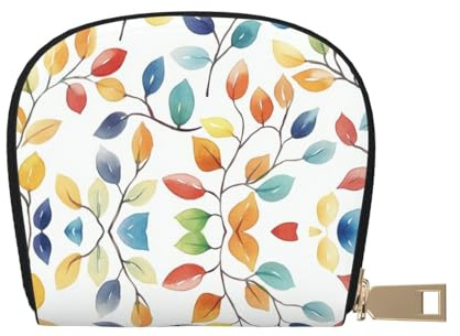 DFJMASFKOL Small Leaves Leather Bag Colorful Leaves Wallet Colorful Trees Card Pack New Parents - Pediatrician and Pharmacy Cards 9X11CM
