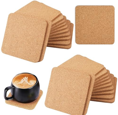 Sottobicchieri in Sughero per Bevande, 25 Pezzi Sottobicchiere in Legno di Sughero 4 mm di Spessore, 10cm diametro, antiscivolo riutilizzabili, colore naturale