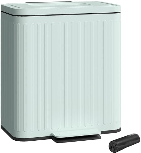 HOMCOM Dual Kitchen Bin 2 x 20L Fingerprint-Proof Bin Soft-Close Lid Green | Double Bin for Recycling and Waste, Removable Inner Buckets, Rubbish Bags