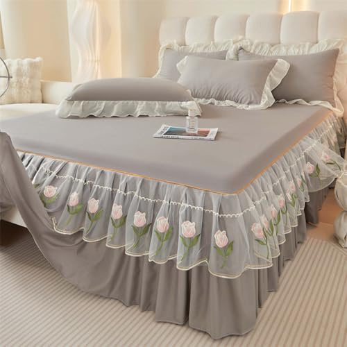 Bett Husse Box Spring Bett Bettrock 180x200 Bed Skirts & Valances Mit Elastischem GüRtel, Blumenstickerei Mattress Cover(#2,180x220cm)