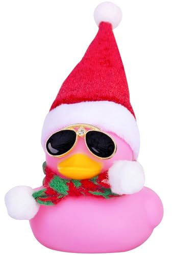 Mwmoeen Weihnachten Gummiente Autodekoration, Gelbe Quietscheente Duck Armaturenbrett Ornamente，EIN Weihnachtshut Schal Sonnenbrille tragenfür Weihnachtsdekoration Wohndekorationen für Erwachsene