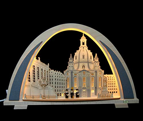 LED Schwibbogen 53cm New Line Dresden Frauenkirche mit Kurrende, exclusiver Lichterbogen - Handwerkskunst aus dem Erzgebirge