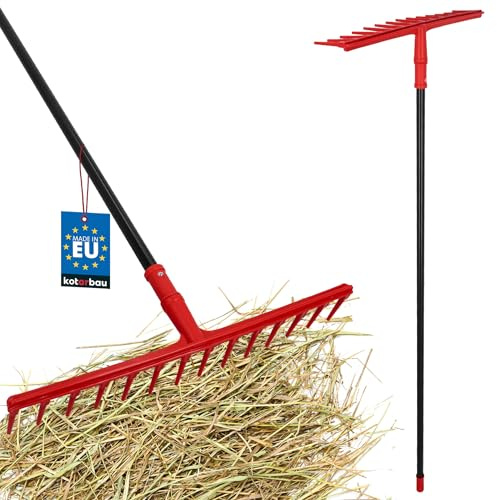 KOTARBAU® Rastrillo Jardin - Plástico - 54 cm - 14 Dientes - con Mango de Aluminio - Extra-Click - Rastrillo Hojas Jardin -Rastrillos para Jardinería - Ligero - Fácil de Guardar - Rojo y Negro