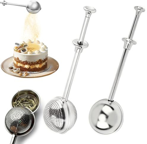 yolzhxe 2 Stück Mehl Staubwedel zum Backen Teaballs mit Teleskopgriff | Edelstahl Teesieb für Losen Tee, Teezange Geeignet zum Backen, für Mehl, Vanille und Verschiedene Lose Teesorten