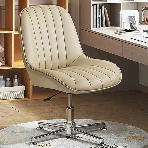 Modern armlös ergonomisk kontorsstol med PU-läderstoppning och snurrbas, bekväm arbetsstol för hem och kontor