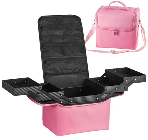 Makeup Box Large Beauty Manicure Storage Box Travel Vanity Case Pink