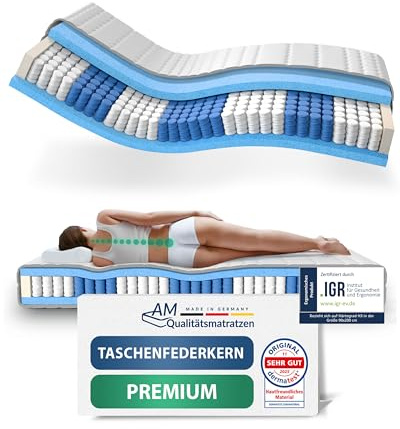AM Qualitätsmatratzen Premium Taschenfederkernmatratze 100x210cm H3 24cm - Made in Germany & Oeko TEX Siegel - 7 Zonen Federkernmatratze 100x210 mit Lyocell Bezug - Ergonomische Matratze 100x210 H3