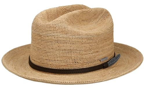 Stetson Velaro - Sombrero de rafia occidental para hombre, con forro, correa de piel, primavera-verano, primavera y verano, beige, L