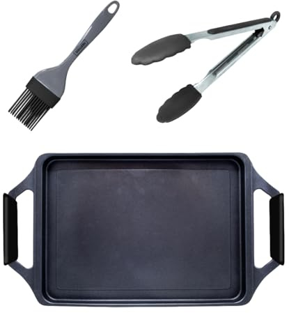 Nerthus FIH 1668 Plancha Cocina con Pinzas y Brocha Inducción Gas Vitro Cocinar con Aceite Uniforme
