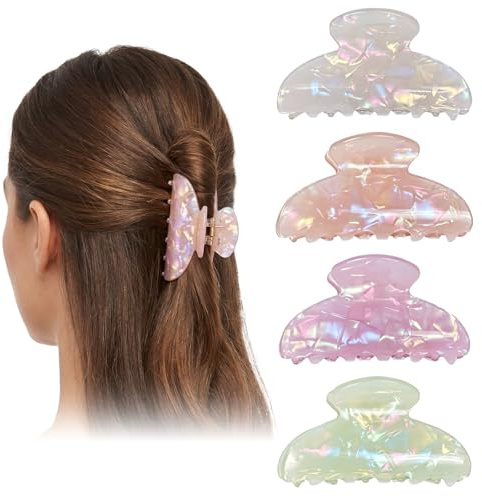 Gkhlg 4 Stück Haarklammer Groß vielfältige Farben Haar Klammer für alle Haartypen geeignet Claw Clip Frauen aller Altersgruppen zum täglichen Gebrauch Partys (Grau + Orange + Grün + Lila)