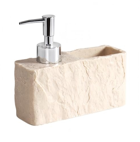 Dispensador de detergente para Platos con Esponja, Dispensador de jabón de Cocina con Soporte para Esponja, para organización de baño y Cocina (Beige)