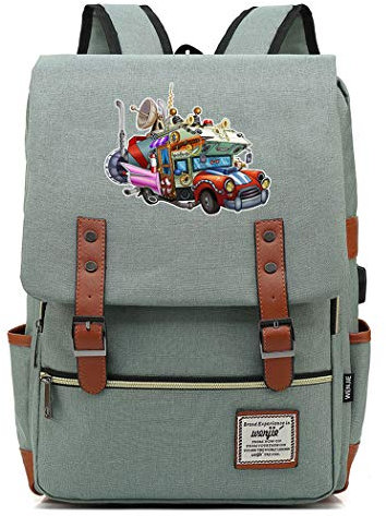 WANHONGYUE Spiel Plants vs. Zombies Backpack Vintage Schulrucksack Studententasche Schulranzen 15,6 Zoll Laptop Rucksack mit USB-Ladeanschluss Green / 3